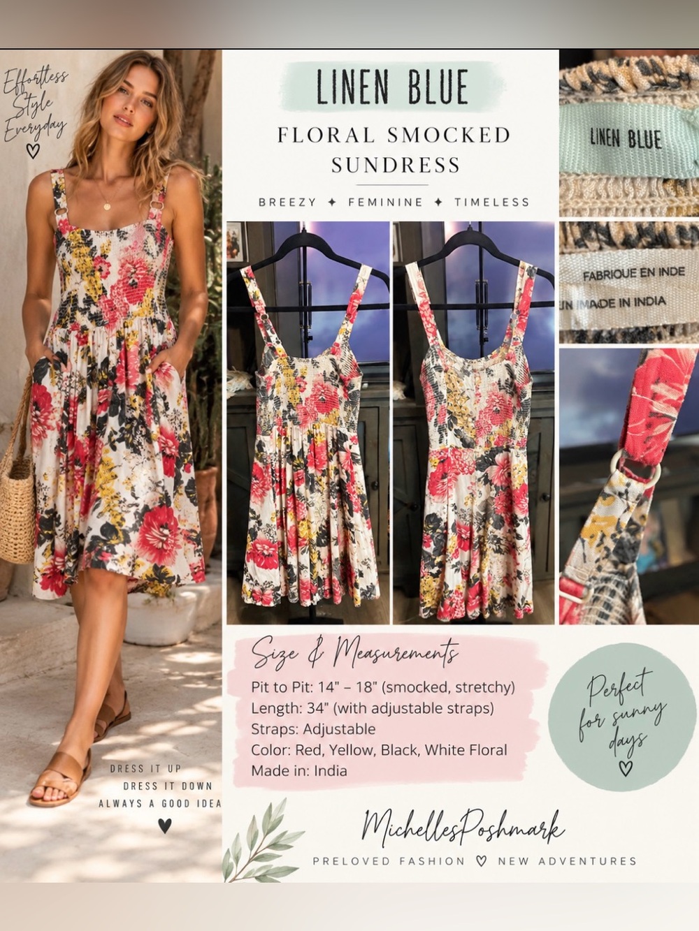 Linen Blue Floral Midi Dress